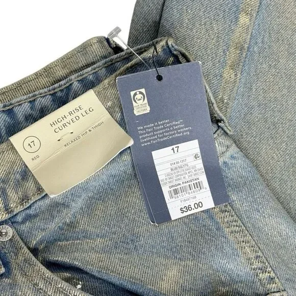 Universal Thread NWT high rise curved leg jeans with shiny silver sheen size 17 - Picture 4 of 13